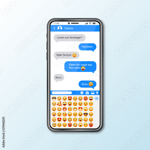 Mockup with smartphone with messenger window for social media