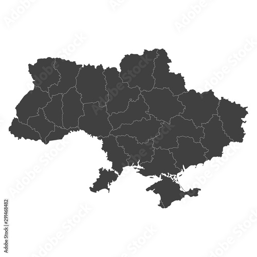 Ukraine map with selected regions in black color on a white background