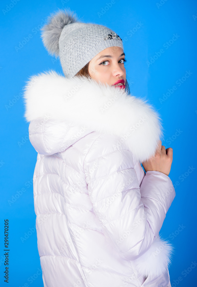 festive season. beauty in winter clothing. cold season shopping. flu and cold. seasonal fashion. girl in beanie. faux fur fashion. happy winter holidays. its christmas. woman in padded warm coat