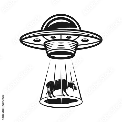 Ufo stealing cow vector black object