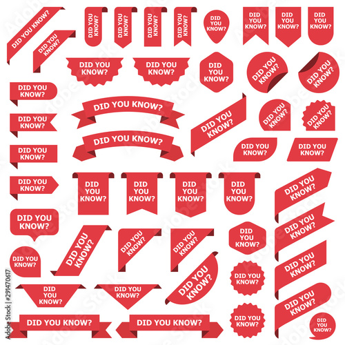Big set of red stickers did you know tags, labels and banners