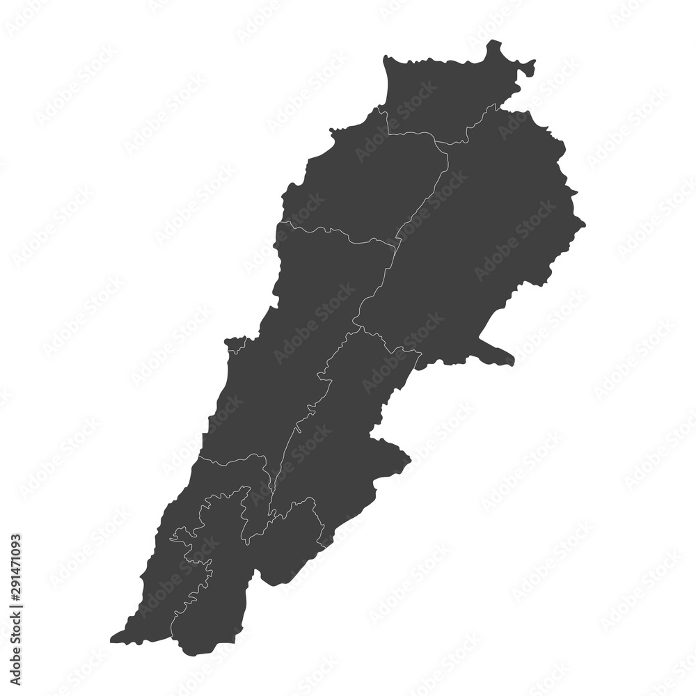Lebanon map with selected regions in black color on a white background Lebanon map with selected regions in black color on a white background