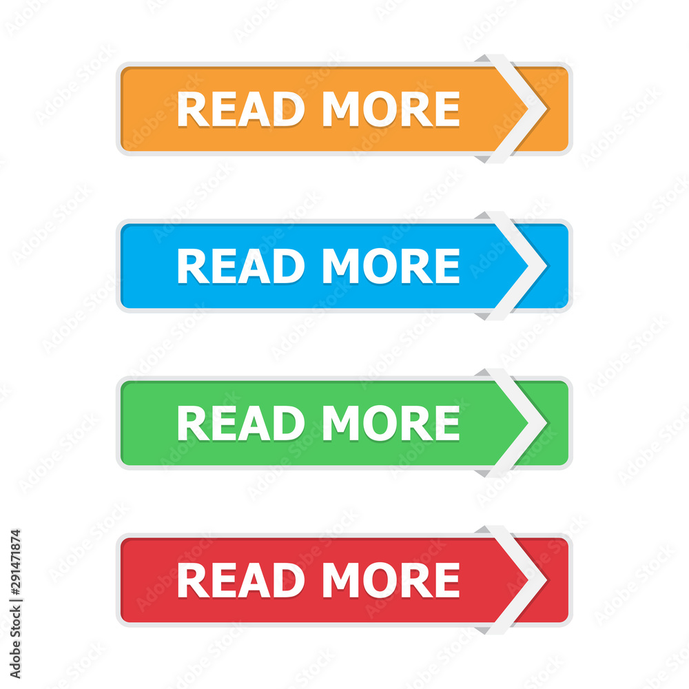 Read more buttons set in a flat design with arrow on a white background Read more buttons set in a flat design with arrow on a white background