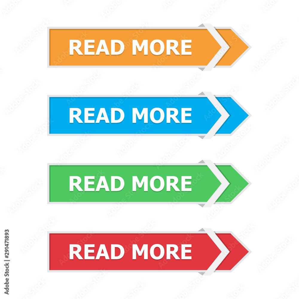 Read more buttons set in a flat design with arrow on a white background Read more buttons set in a flat design with arrow on a white background