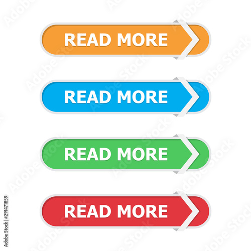 Read more buttons set in a flat design with arrow on a white background