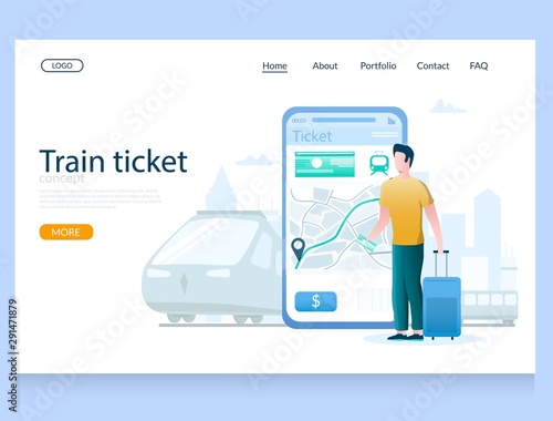 Train ticket vector website landing page design template