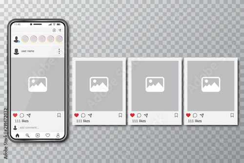 Smartphone template for social media app with frames mock up