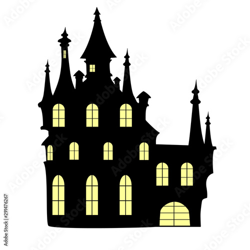 Halloween symbol holiday castle silhouette. Vector illustration.