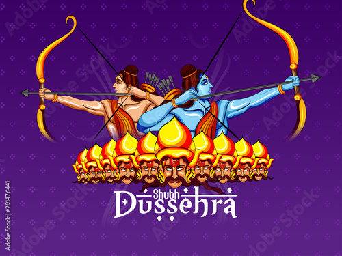 illustration of Lord Rama killing Ravana in Festival Happy Dussehra