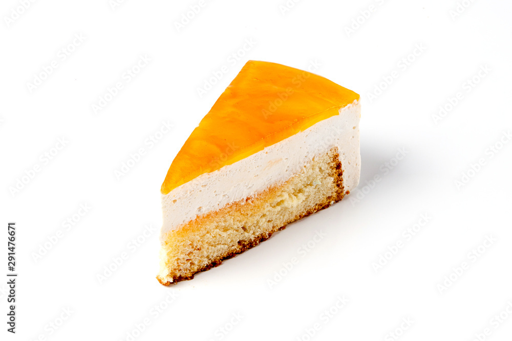 Piece of orange jelly cake isolated on white background Piece of orange jelly cake isolated on white background