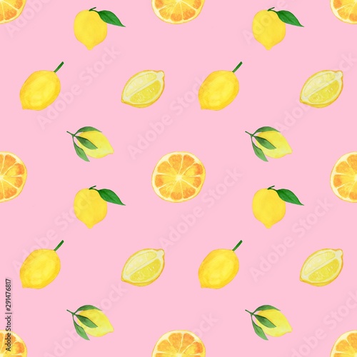 Fototapeta Naklejka Na Ścianę i Meble -  seamless pattern with fresh lemon fruits