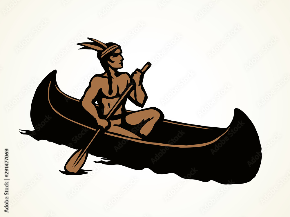 Native American in a canoe. Vector drawing Stock Vector Adobe Stock