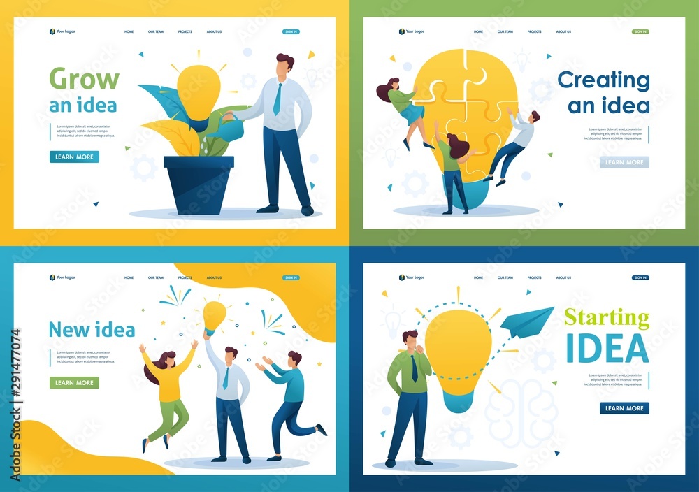 Set Flat 2D concepts to create new ideas, business startup. Brainstorm business ideas. For Landing page concepts and web design