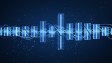 Glowing blue music equalizer 3D rendering illustration