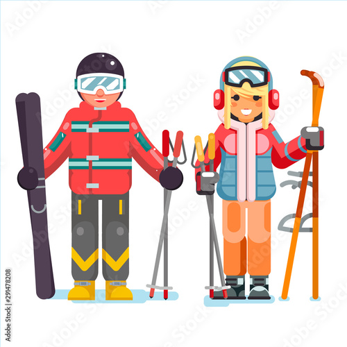Ski recreation skier mountain winter mountains vacation skiing isolated flat design vector illustration