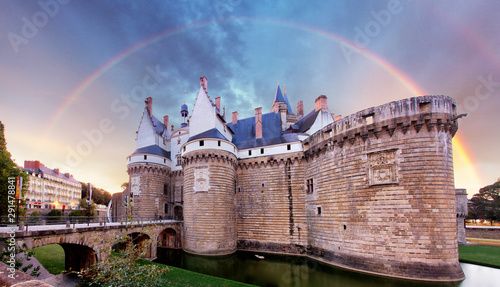 Castle Ducs de Bretagne with rainbow, Nantes - France photo