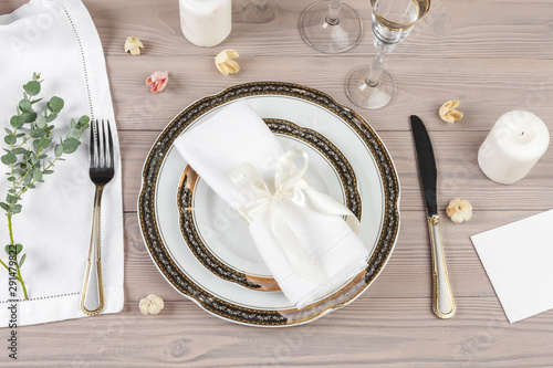 Beautiful rustic table setting on wooden table