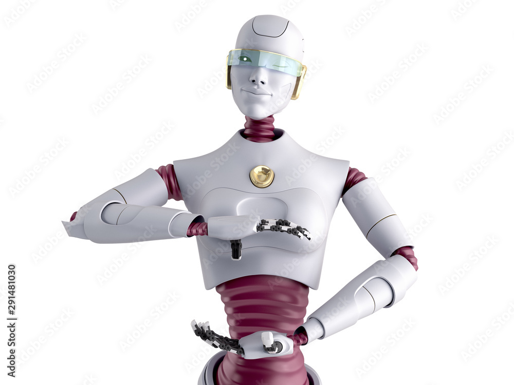 modern concept of product presentation female robot ready to insert an object into the hand 3d render on white modern concept of product presentation female robot ready to insert an object into the hand 3d render on white