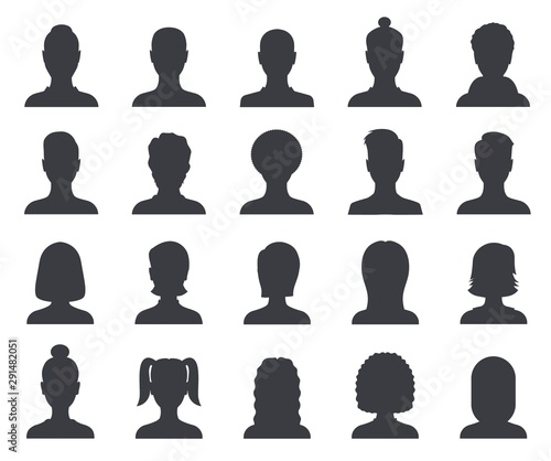 Silhouette avatar. Male and female head outline avatars, profile icons. People portraits vector set. Illustration people profile man and woman portrait