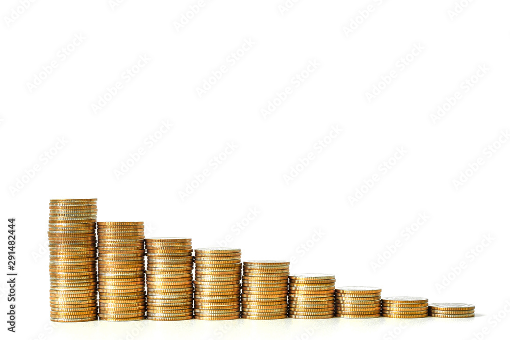 Coins stacked on each other in different positions. Saving money and finance business concept. Business finance and save money for prepare in the future. Time is money concept. Coins stacked on each other in different positions. Saving money and finance business concept. Business finance and save money for prepare in the future. Time is money concept.