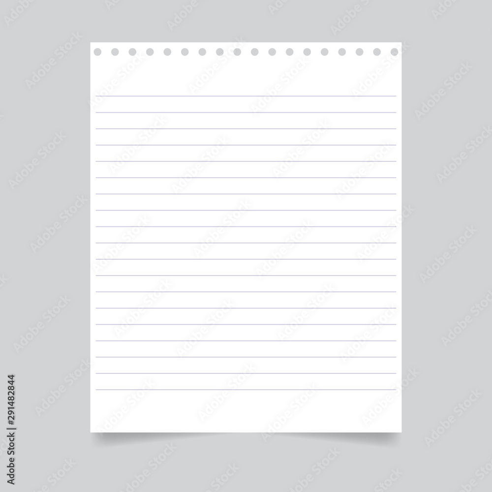 Notebook sheet with holes on a gray background. Vector illustration . Notebook sheet with holes on a gray background. Vector illustration .