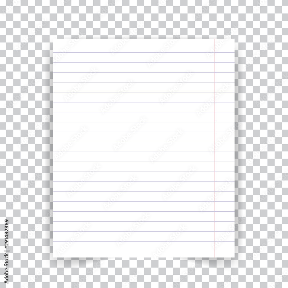 Striped school notebook paper sheet on transparent background. Vector illustration . Striped school notebook paper sheet on transparent background. Vector illustration .