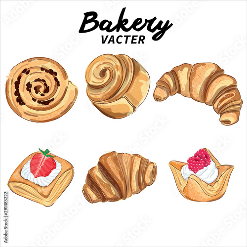 Hand drawn bakery puff pastry collection