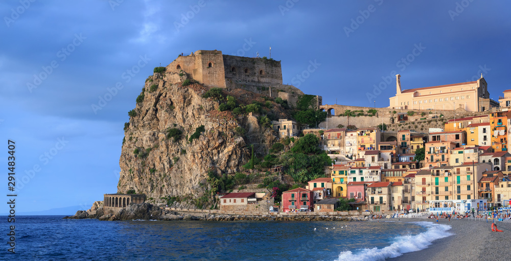 The Ruffo Castle on mountain rock of Scilla town, Italy, Calabria