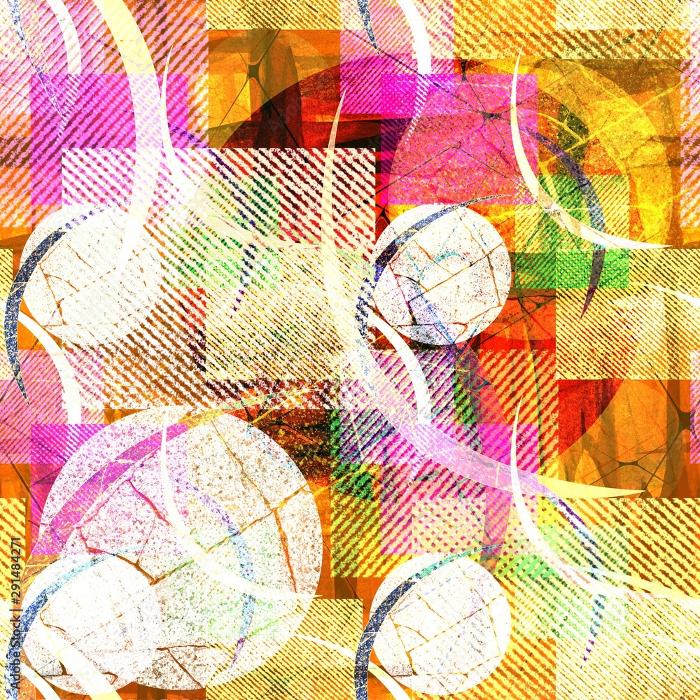 Obraz premium Multicolored geometric shapes with scuffs: circle, square, arc.
