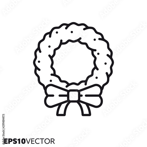 Christmas wreath vector line icon