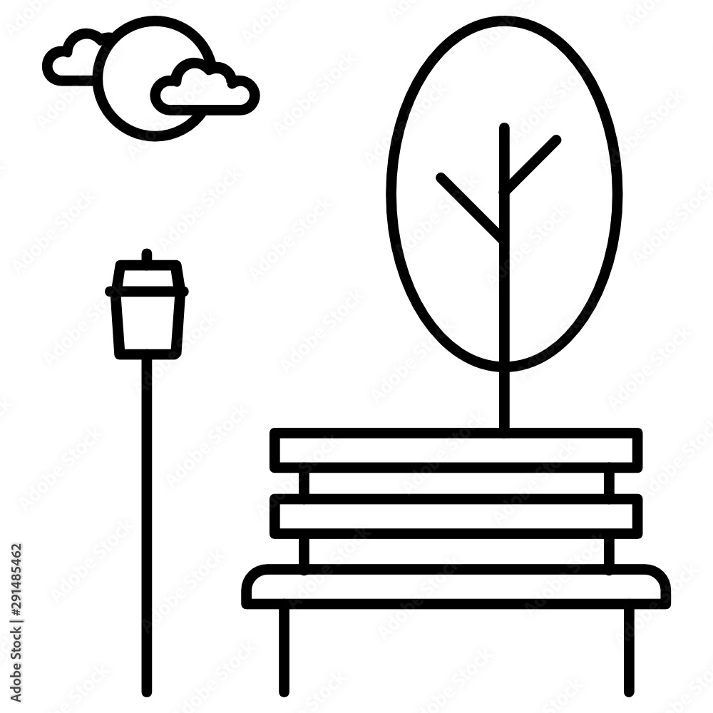 Bench, cloudy, gardens, lawn, seaside, sunrise, sunset vector icon Bench, cloudy, gardens, lawn, seaside, sunrise, sunset vector icon