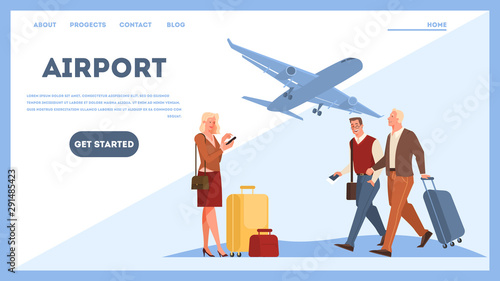 People in the airport web banner design concept.