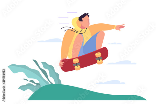 Happy young man skateboarding