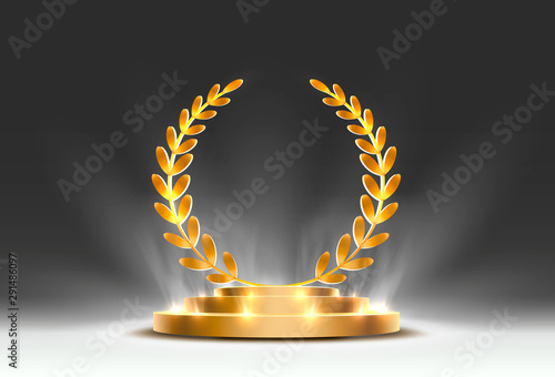 Stage podium with lighting, Stage Podium Scene with for Award Ceremony on orange Background.