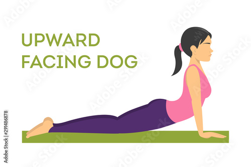 Upward facing dog yoga pose. Woman doing stretch exercise