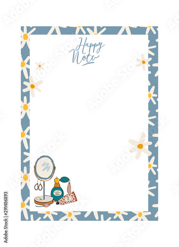 Collection of weekly or daily planner  note paper  to do list  stickers templates decorated by cute beauty cosmetic illustrations and trendy lettering. Trendy scheduler or organizer. Flat vector