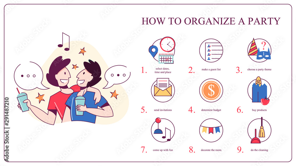 How to organise birthday party. Choose food, music How to organise birthday party. Choose food, music