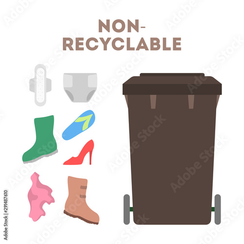 Waste management concept. Garbage separate in different trash