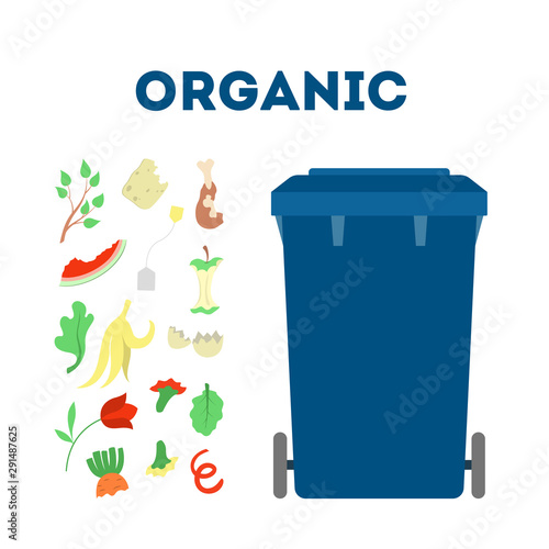 Organic waste and garbage. Ecology friendly trash