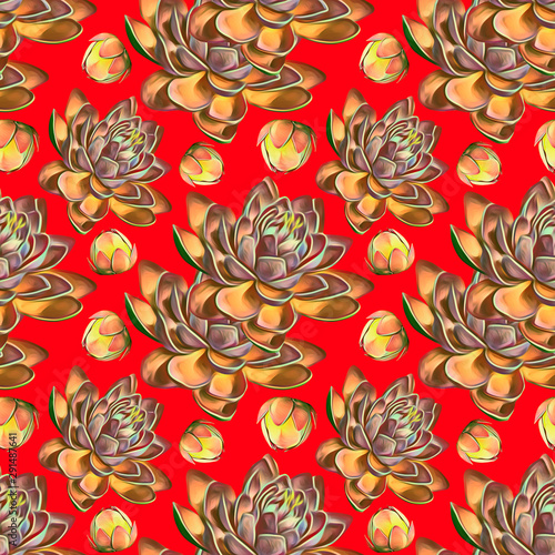 Waterlilies flower seamless pattern.