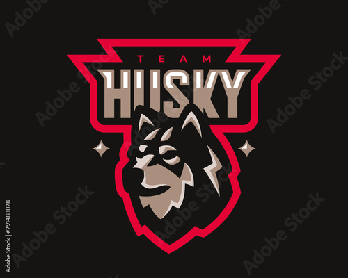 Husky modern logo.Dog template design emblem for a sport and eSport team.