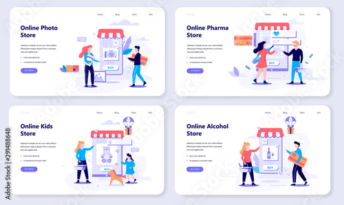 Online shopping web banner concept. E-commerce and sale