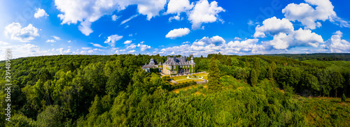 Aerial view. Manoir de Lébioles, castle-like manor house in Creppe, Spa, Belgium Jul 2019