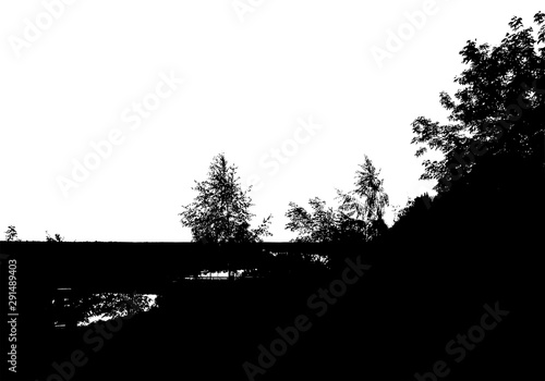 Black tree forest silhouette. Card with copy space. Isolated on white background. Vector nature illustration