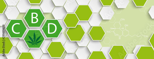 CBD Hexagon Structure Hemp Leaf Header
