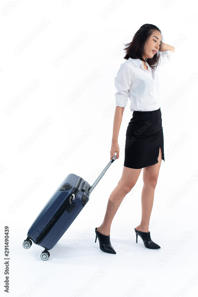 Young woman walk with suitcase. Young woman walk with suitcase.