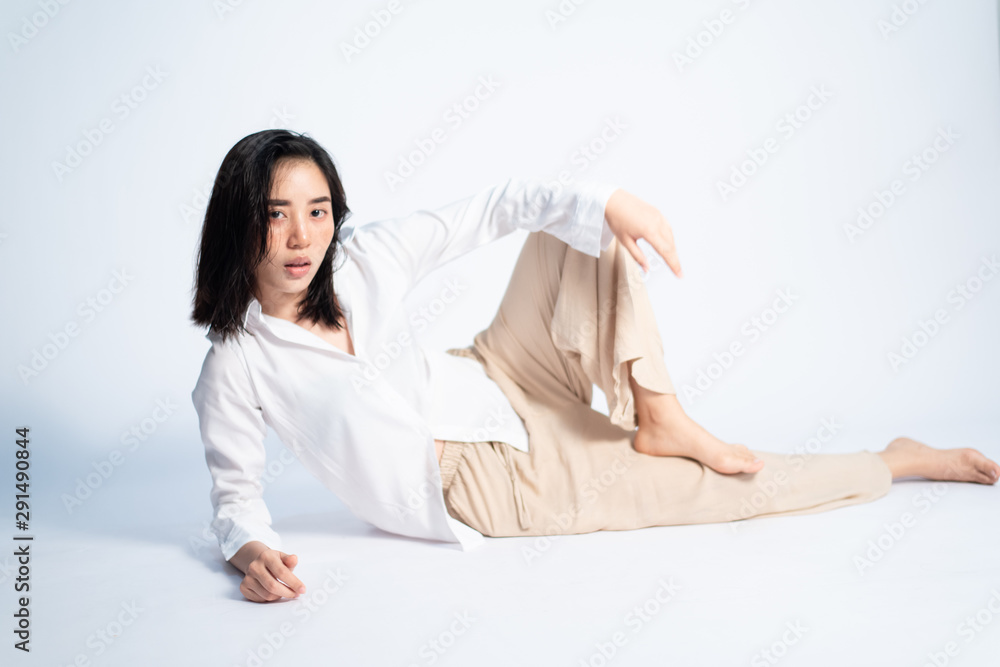 Portrait young Asian girl on white background. Portrait young Asian girl on white background.