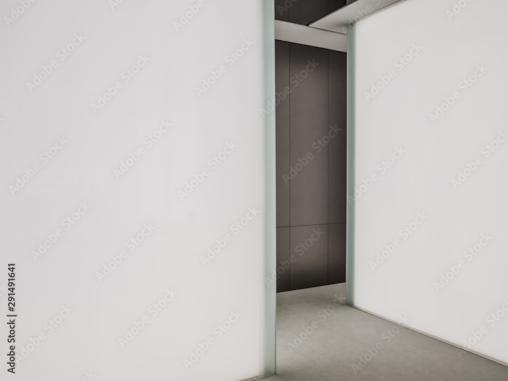 Perspective view of Empty Space with LED Light Lamps and Lights Shade on Wall for Gallery Interior Perspective view of Empty Space with LED Light Lamps and Lights Shade on Wall for Gallery Interior