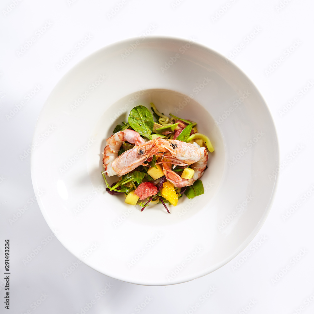 Salad with shrimps top view Salad with shrimps top view