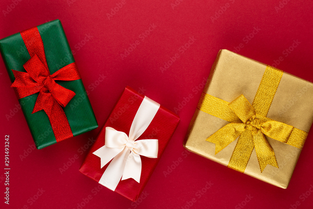 Christmas, holiday present box on red background. Christmas, holiday present box on red background.